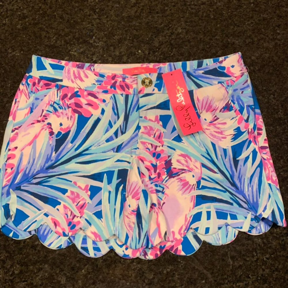 NWT Lilly Pulitzer Buttercup Knit Shorts Scalloped in Mr. Peacock Size 2 - Flaw! - Picture 1 of 5